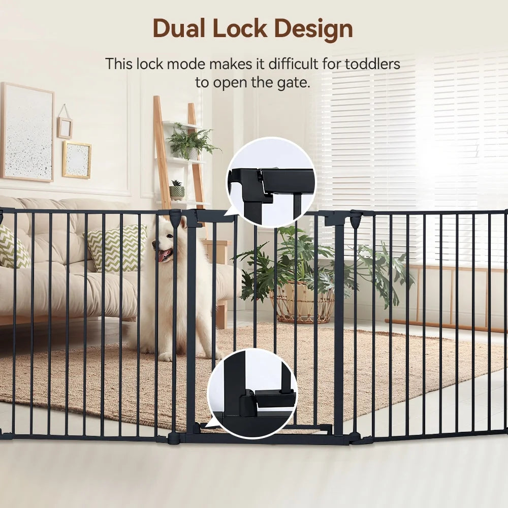 Pet Gates,  Dog Playpen 8Panel 198" Extra Wide 30" Tall Fireplace Fence Playard, Black