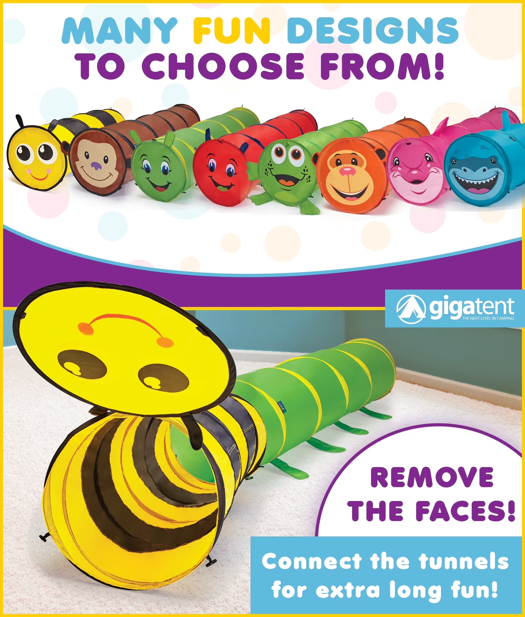 Pop up 6 Feet Long Bee Play Tunnel for Pets & Kids