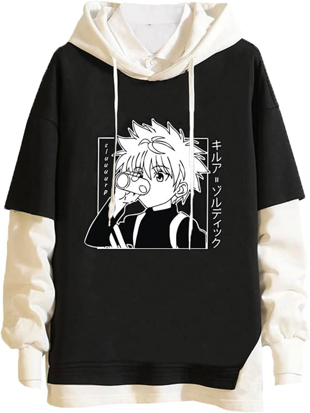 New Hoodie Japanese Anime Pullover Sweatshirt Long Sleeve for Men Women Black