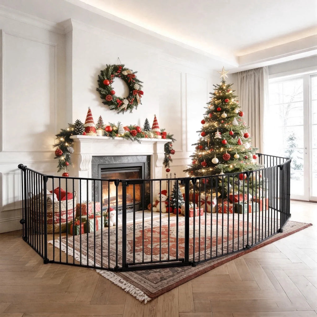 Pet Gates,  Dog Playpen 8Panel 198" Extra Wide 30" Tall Fireplace Fence Playard, Black