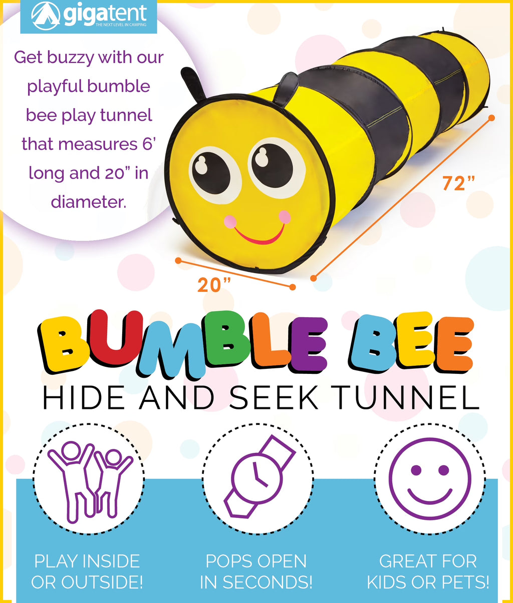 Pop up 6 Feet Long Bee Play Tunnel for Pets & Kids