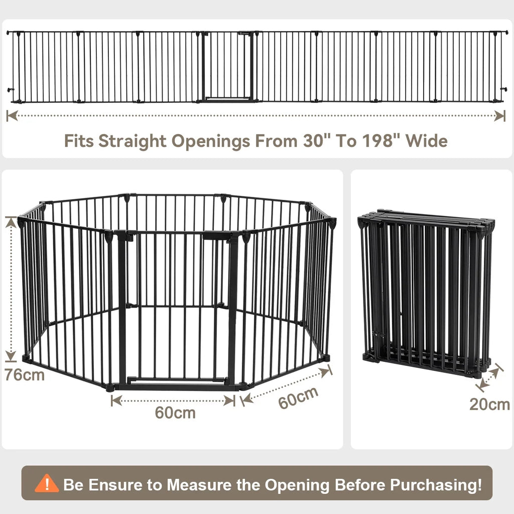 Pet Gates,  Dog Playpen 8Panel 198" Extra Wide 30" Tall Fireplace Fence Playard, Black