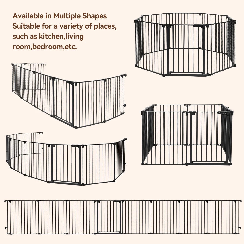 Pet Gates,  Dog Playpen 8Panel 198" Extra Wide 30" Tall Fireplace Fence Playard, Black